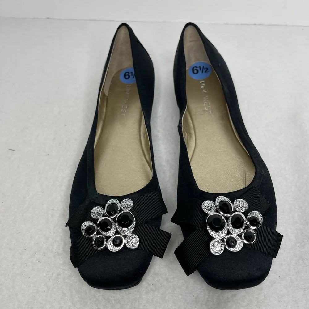 Nine West Black Jeweled Women's Ballet Flats 8.5 Boho Y2K Preppy